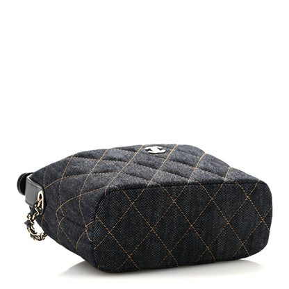 Chanel Denim Quilted Hobo Clutch With Chain Dark Blue Orange 3 of 10