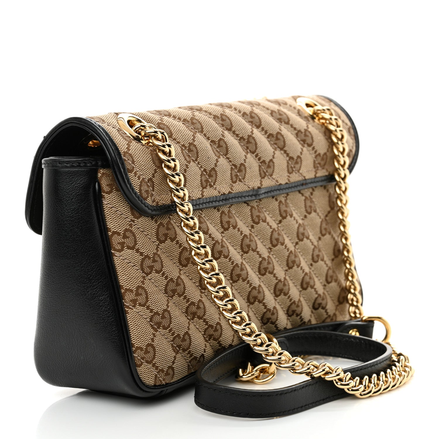 Gucci Monogram Matelasse Diagonal Small GG Marmont Shoulder Bag Beige Black 3 of 11
