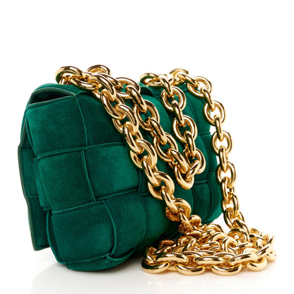 Bottega Veneta Suede Maxi Intrecciato Padded Chain Cassette Crossbody Bag Emerald Green 3 of 13