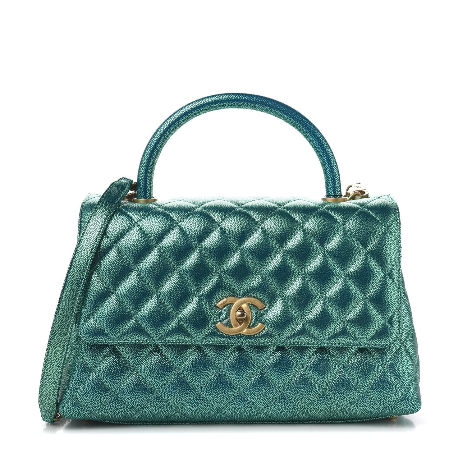 Metallic Caviar Quilted Small Coco Handle Flap Blue
