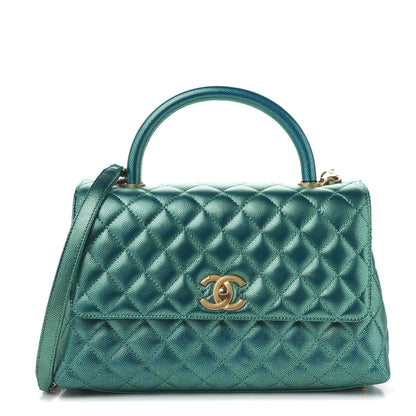 Chanel Metallic Caviar Quilted Small Coco Handle Flap Blue 1 of 10