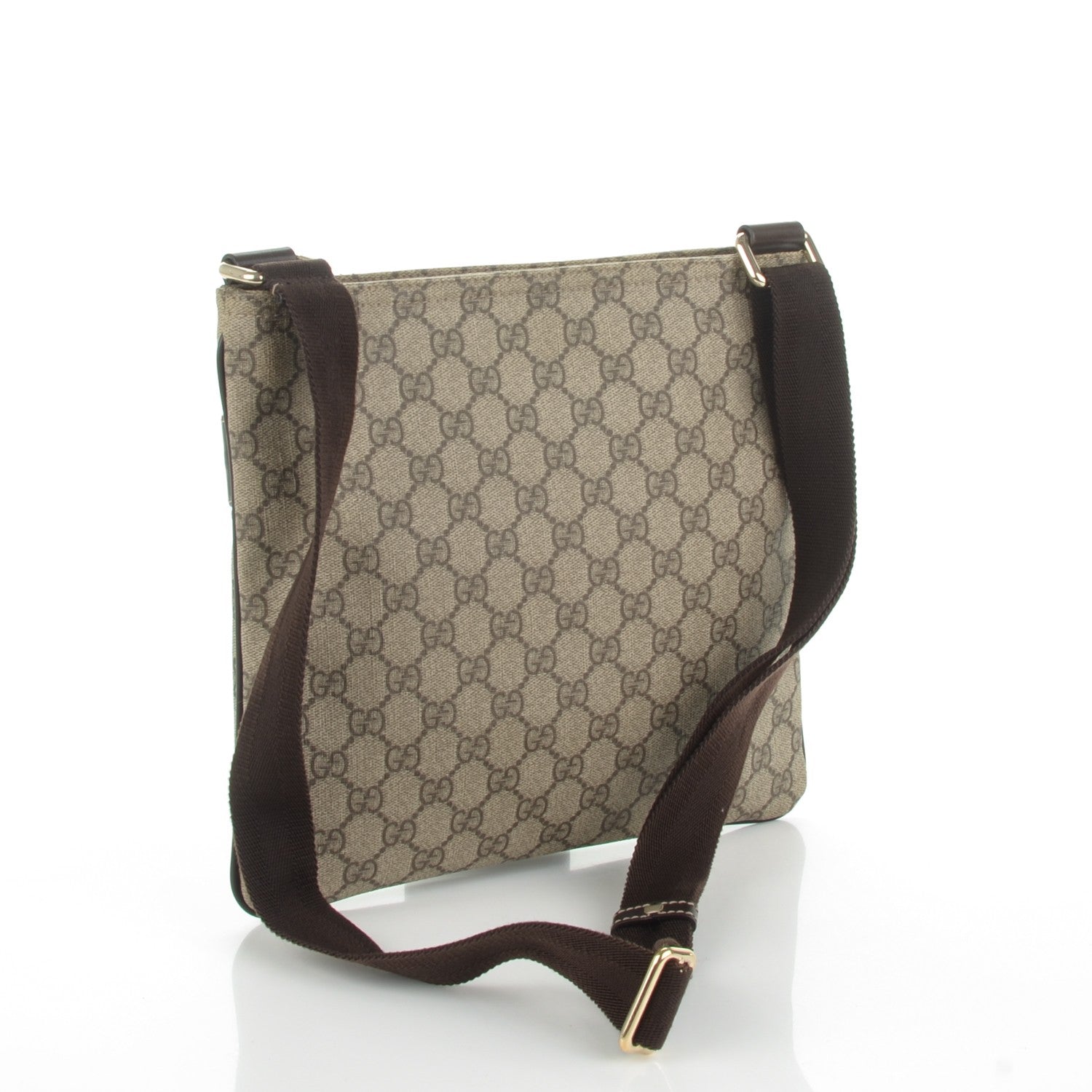 Gucci GG Supreme Monogram Selleria Calfskin Small Flat Side Zip Messenger Bag Beige Ebony Cocoa Dark Chocolate 3 of 7