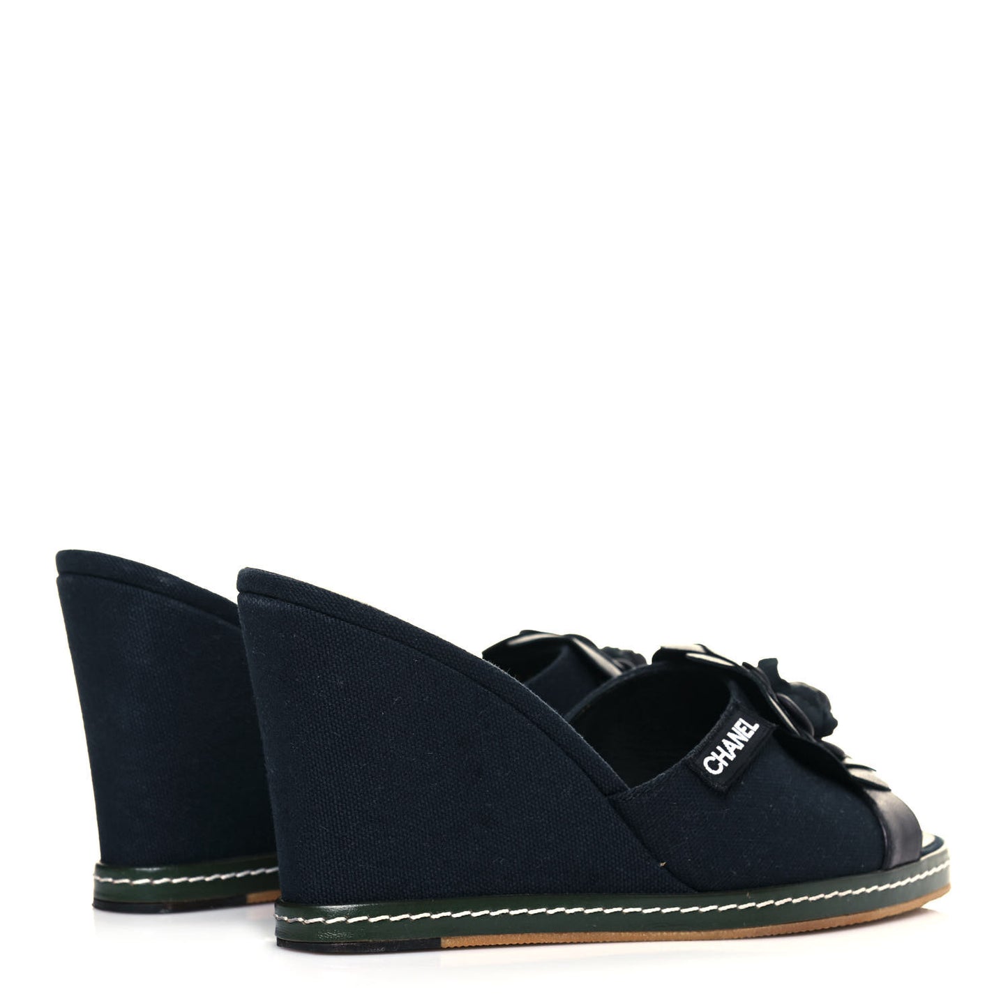 Canvas Camellia Wedge Sandals 38.5 Navy