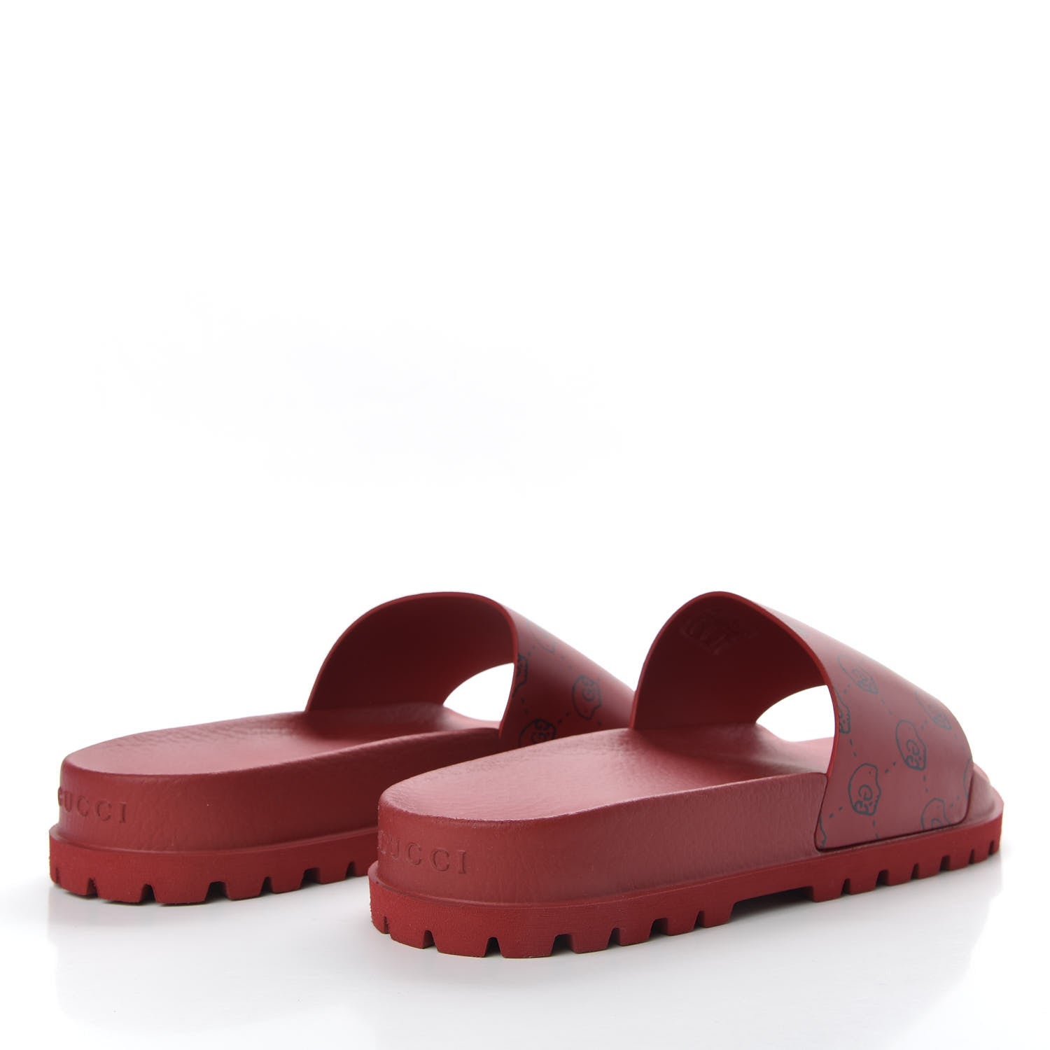 Gucci Calfskin Rubber GucciGhost Hamlet Skull Mens Lug Sole Slide Sandals 7 Hibiscus Red Blue Agata 4 of 9