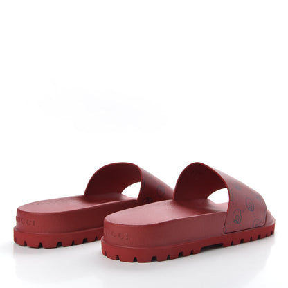 Gucci Calfskin Rubber GucciGhost Hamlet Skull Mens Lug Sole Slide Sandals 7 Hibiscus Red Blue Agata 4 of 9