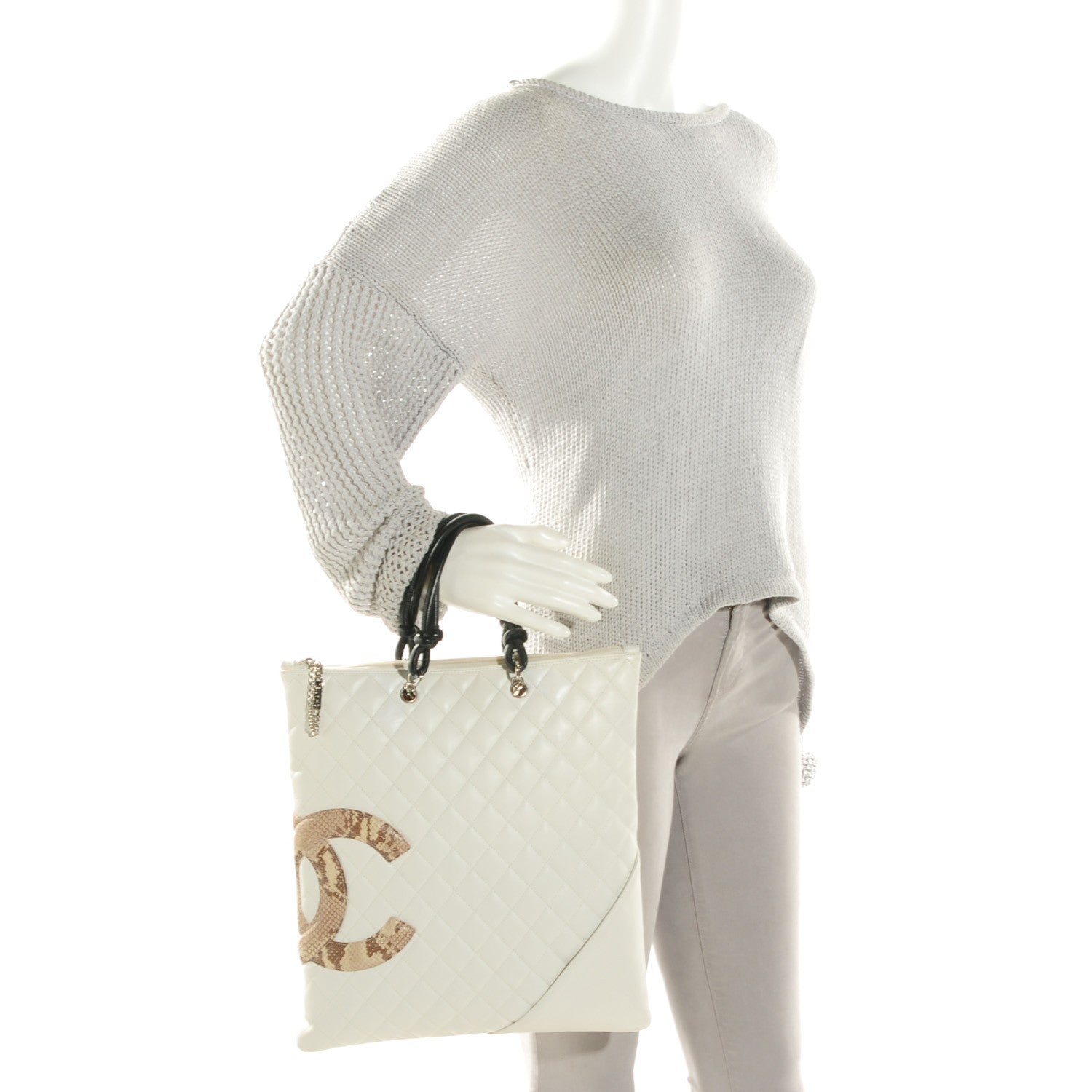 Chanel Calfskin Quilted Python Cambon Flat Tote White 2 of 9