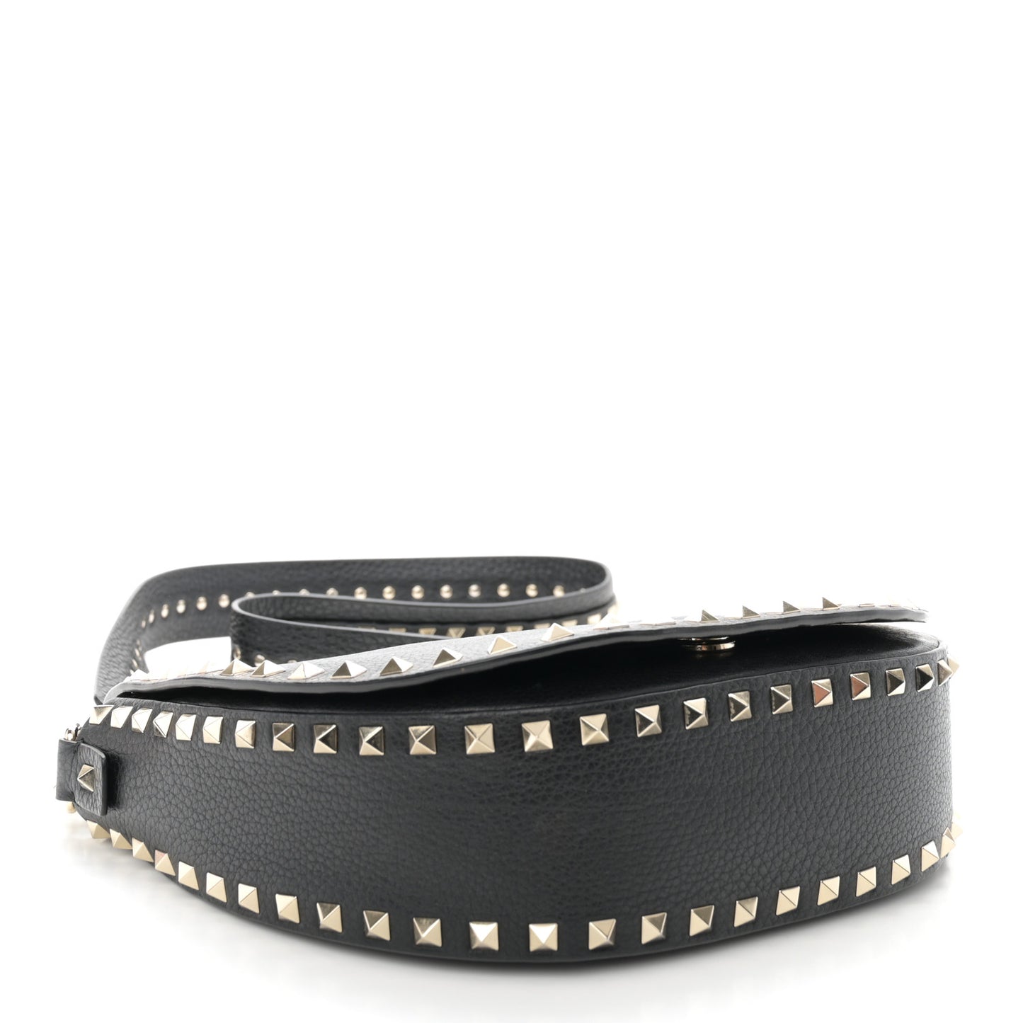 Grained Calfskin Rockstud Saddle Bag Black