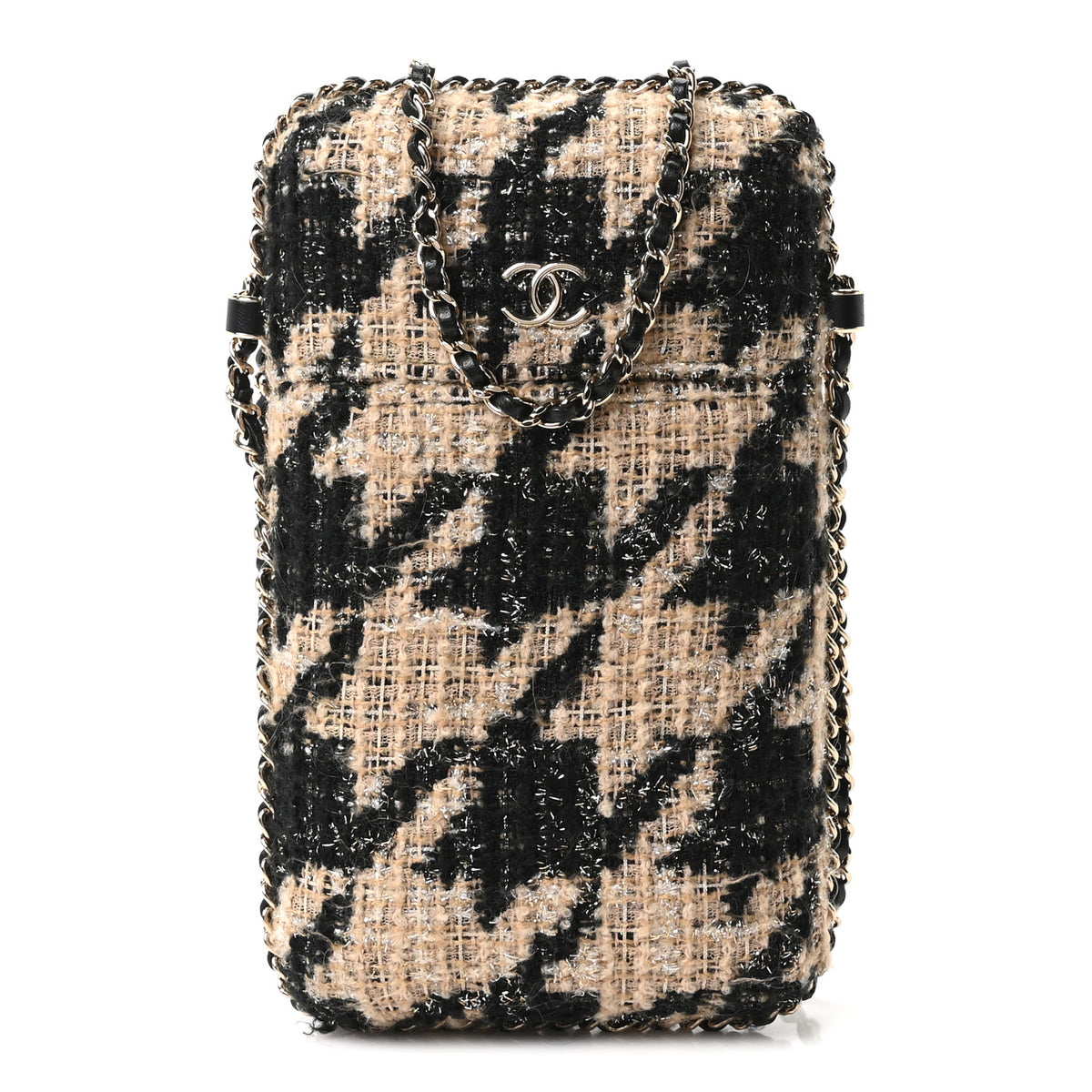 Chanel Tweed Chain Around Phone Holder Beige Black 1 of 10