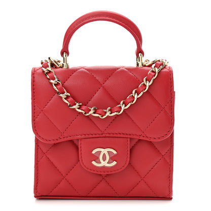 Chanel Lambskin Quilted Top Handle Flap Clutch With Chain Red 1 of 11