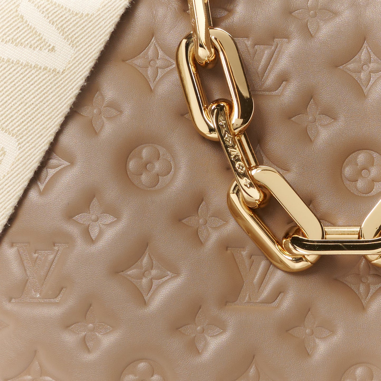 Lambskin Embossed Monogram Coussin MM Taupe