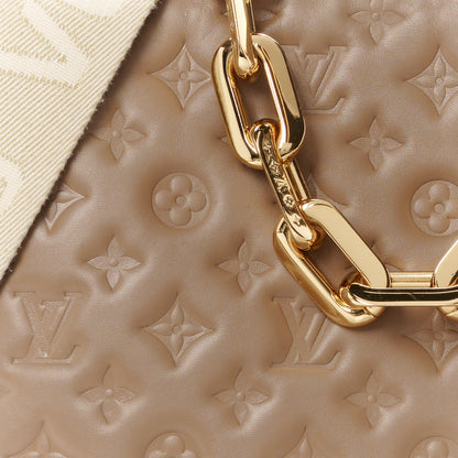 Louis Vuitton Lambskin Embossed Monogram Coussin MM Taupe 9 of 12