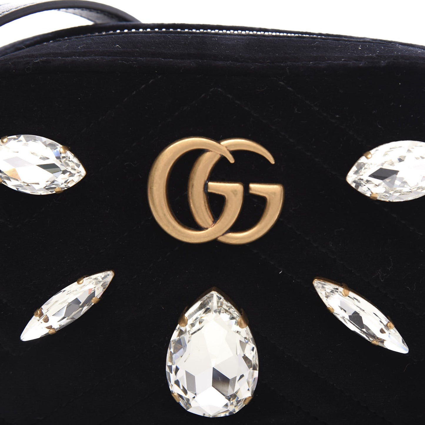 Velvet Matelasse Marquise Crystals Mini GG Marmont Chain Shoulder Bag Black