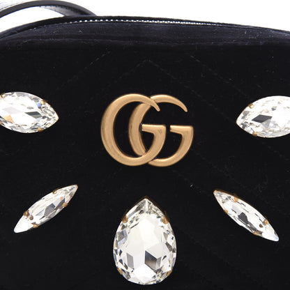 Gucci Velvet Matelasse Marquise Crystals Mini GG Marmont Chain Shoulder Bag Black 11 of 11