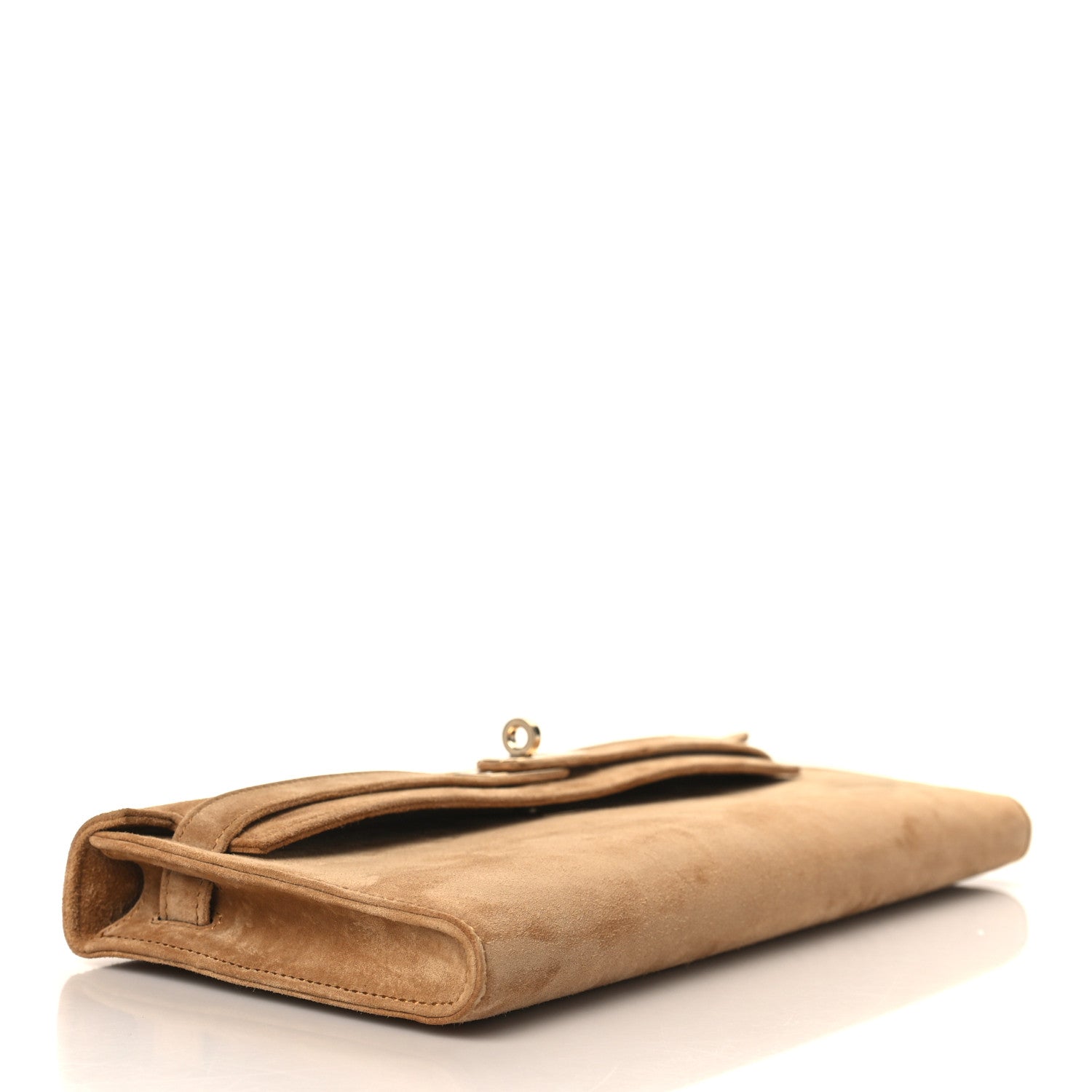 Hermes Veau Doblis Suede Kelly Cut Clutch Pochette Ocre 4 of 7