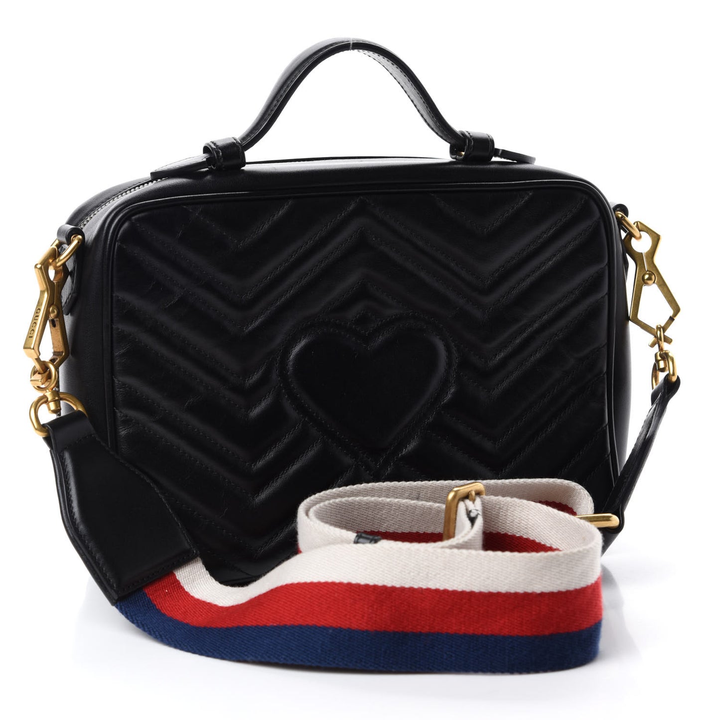 Calfskin Matelasse Sylvie Web Small GG Marmont Top Handle Shoulder Bag Black