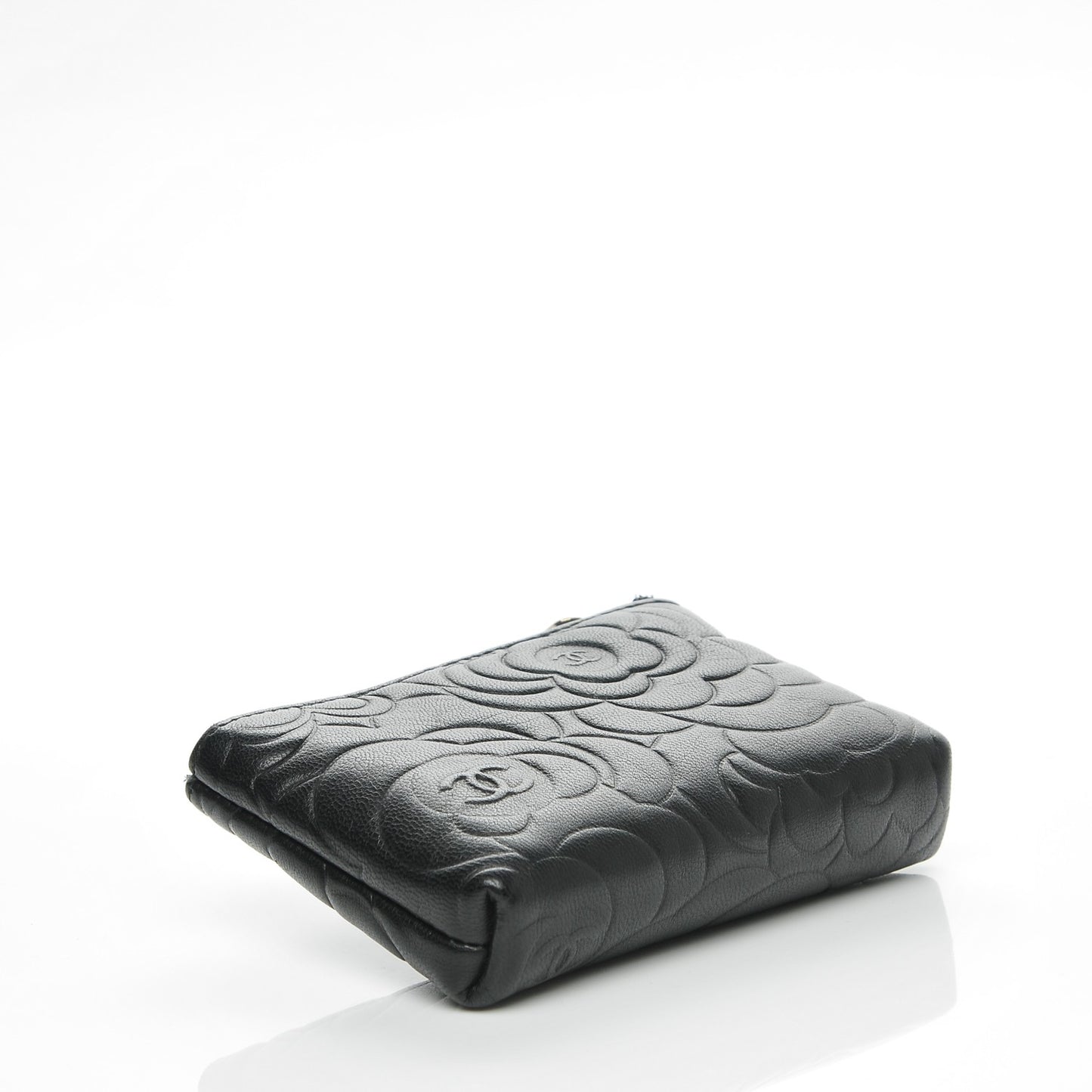 Lambskin Camellia Embossed Key Holder Case Black
