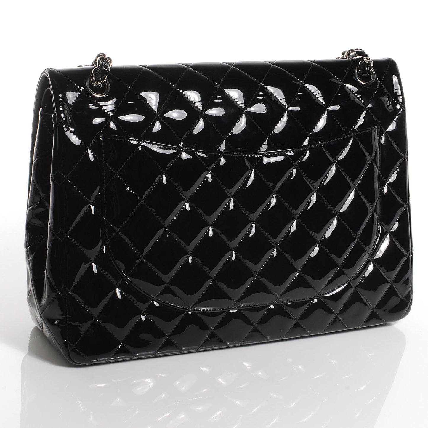 Patent Quilted Maxi Double Flap Black