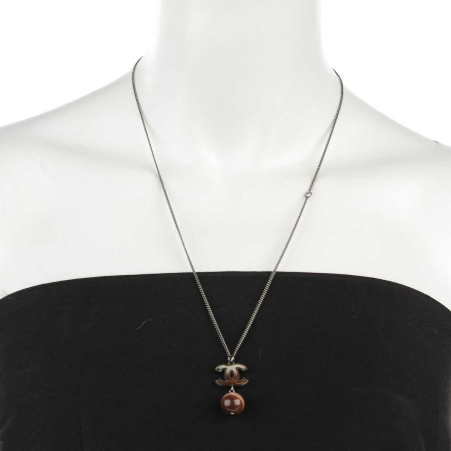 Agate Bead CC Pendant Necklace Brown
