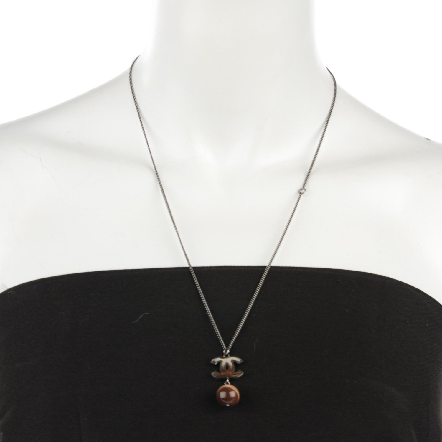 Chanel Agate Bead CC Pendant Necklace Brown 2 of 4