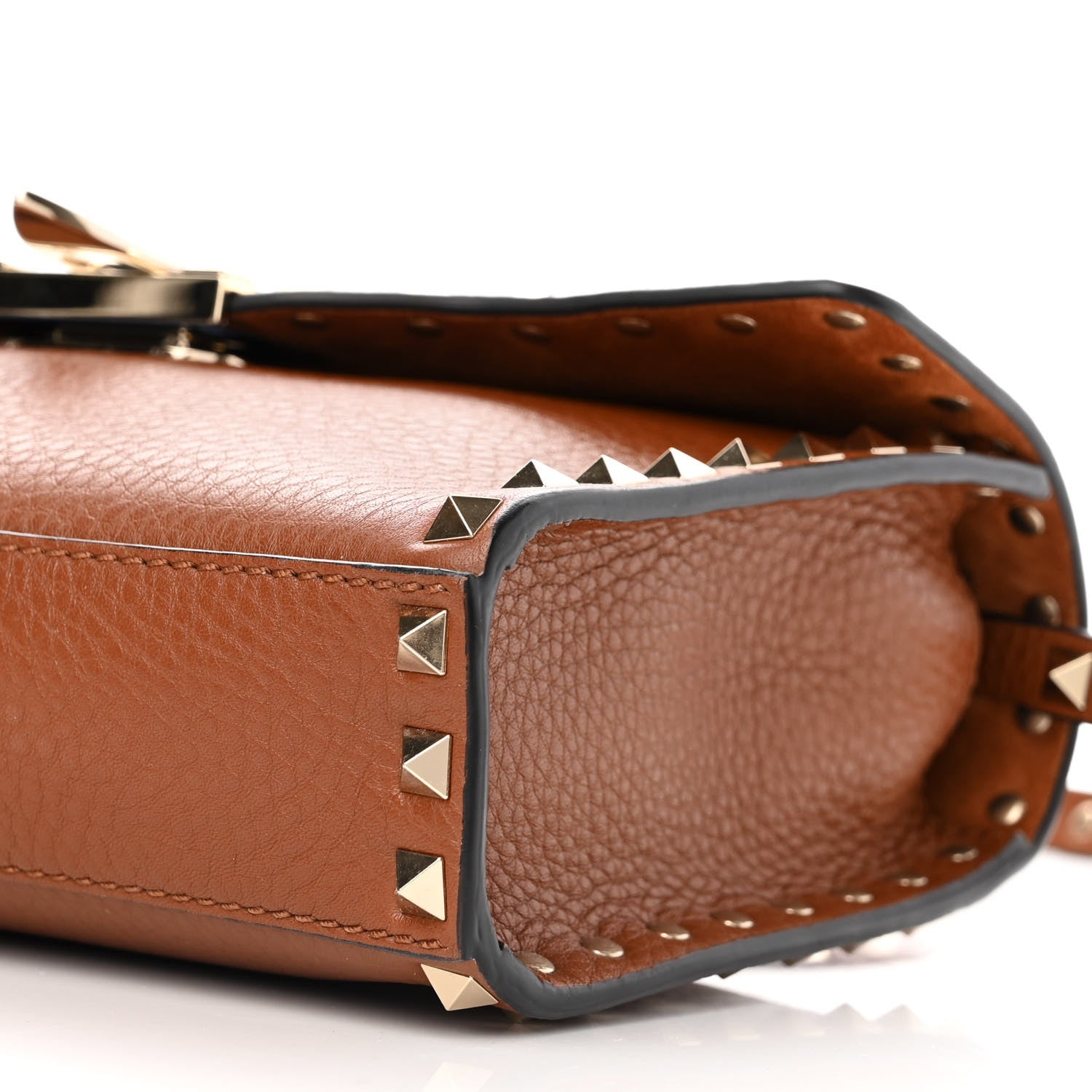 Valentino Garavani Pebbled Calfskin Medium Rockstud Flip Lock Crossbody Bag Bright Cognac 9 of 10