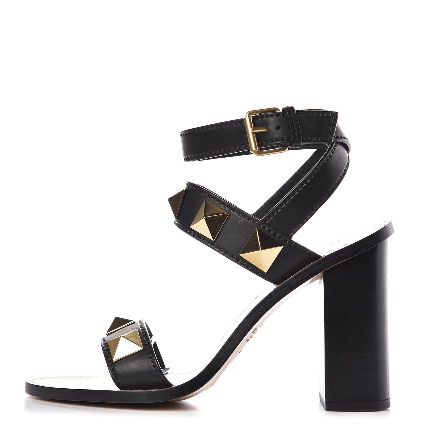 Calfskin Macro Rockstud Ankle Strap Sandals 40 Black