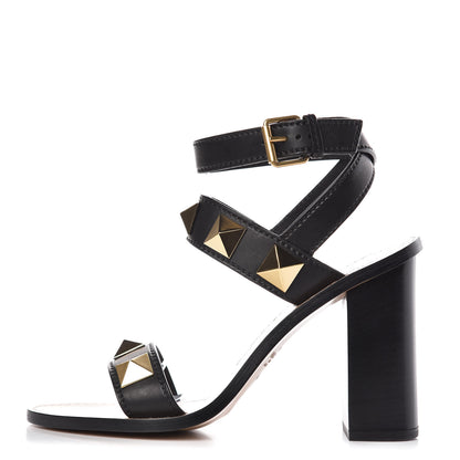 Valentino Garavani Calfskin Macro Rockstud Ankle Strap Sandals 40 Black 1 of 9