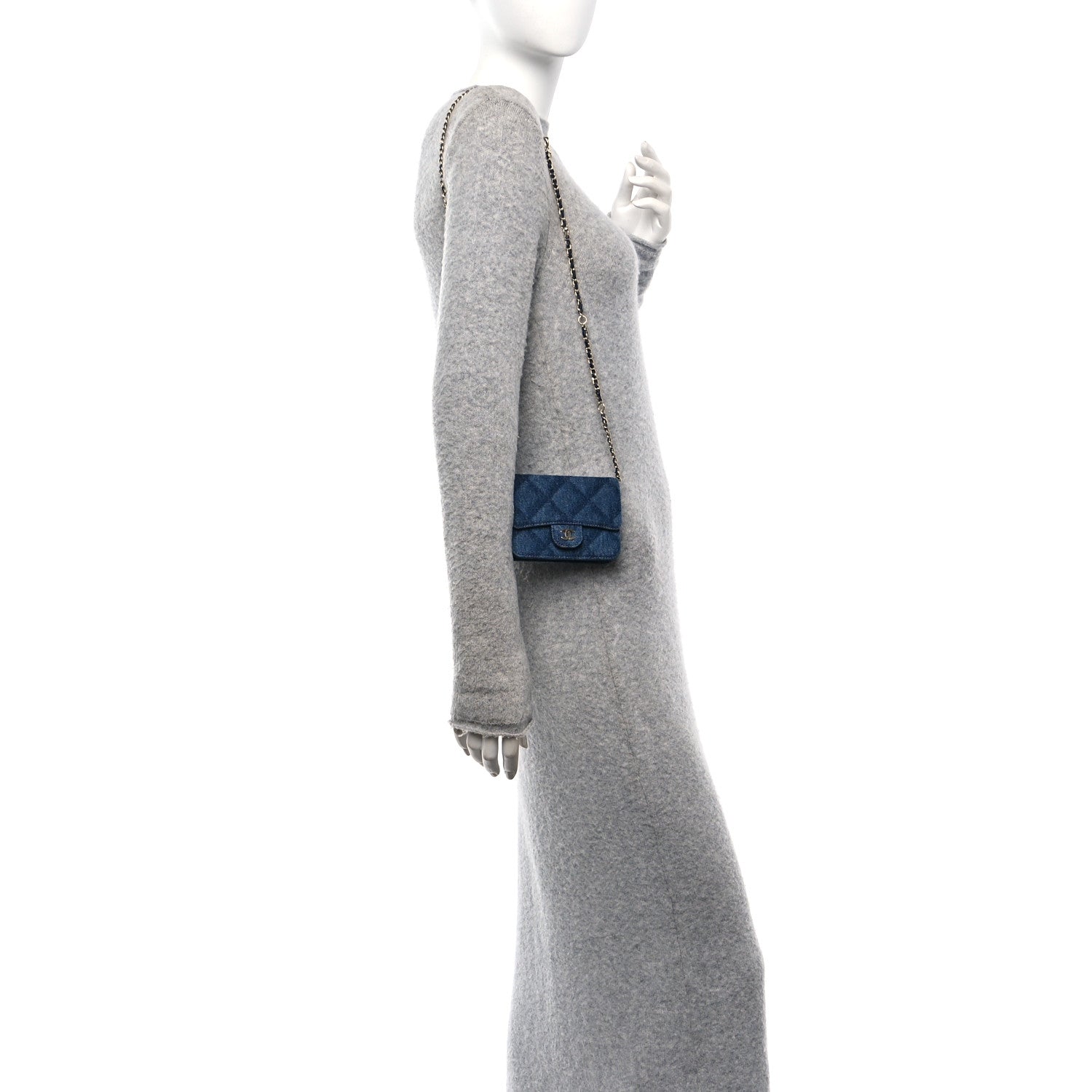 Chanel Printed Denim Quilted Card Holder On Chain  Dark Blue 2 of 11