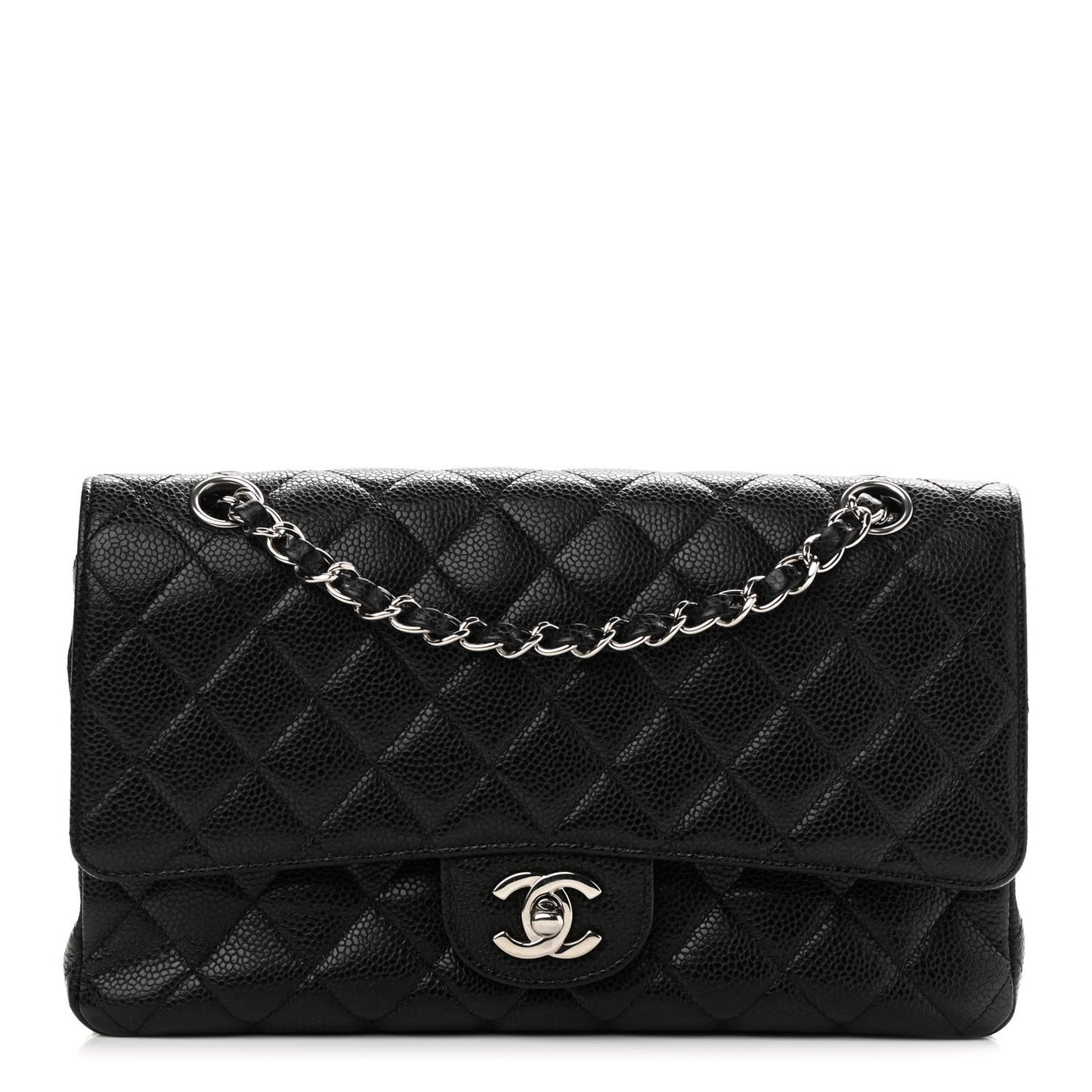 Caviar Quilted Medium Double Flap Black