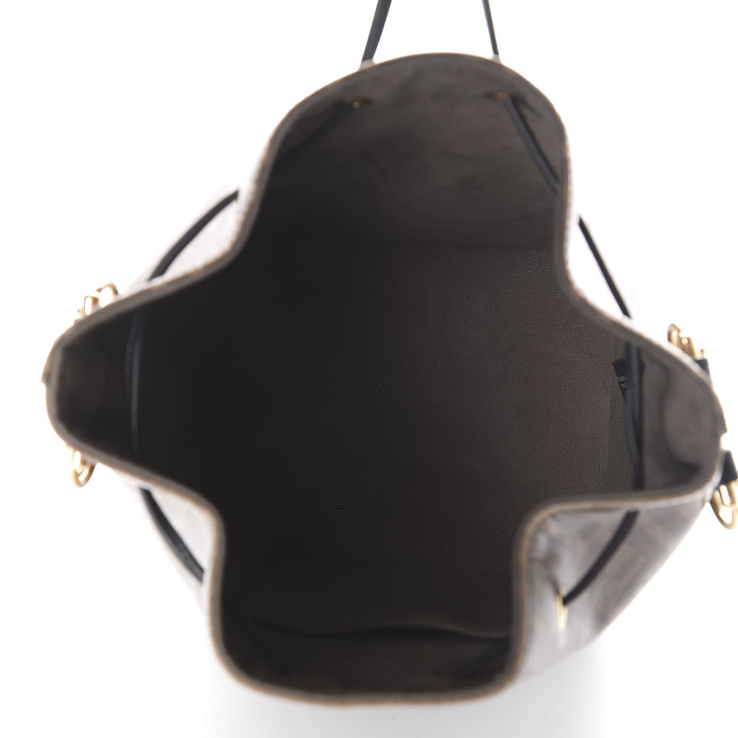 Fendi Glazed Fabric Vitello Grace F is Fendi FF 1974 Stamp Patch Grande Mon Tresor Bucket Bag Mogano Panna Black 4 of 10