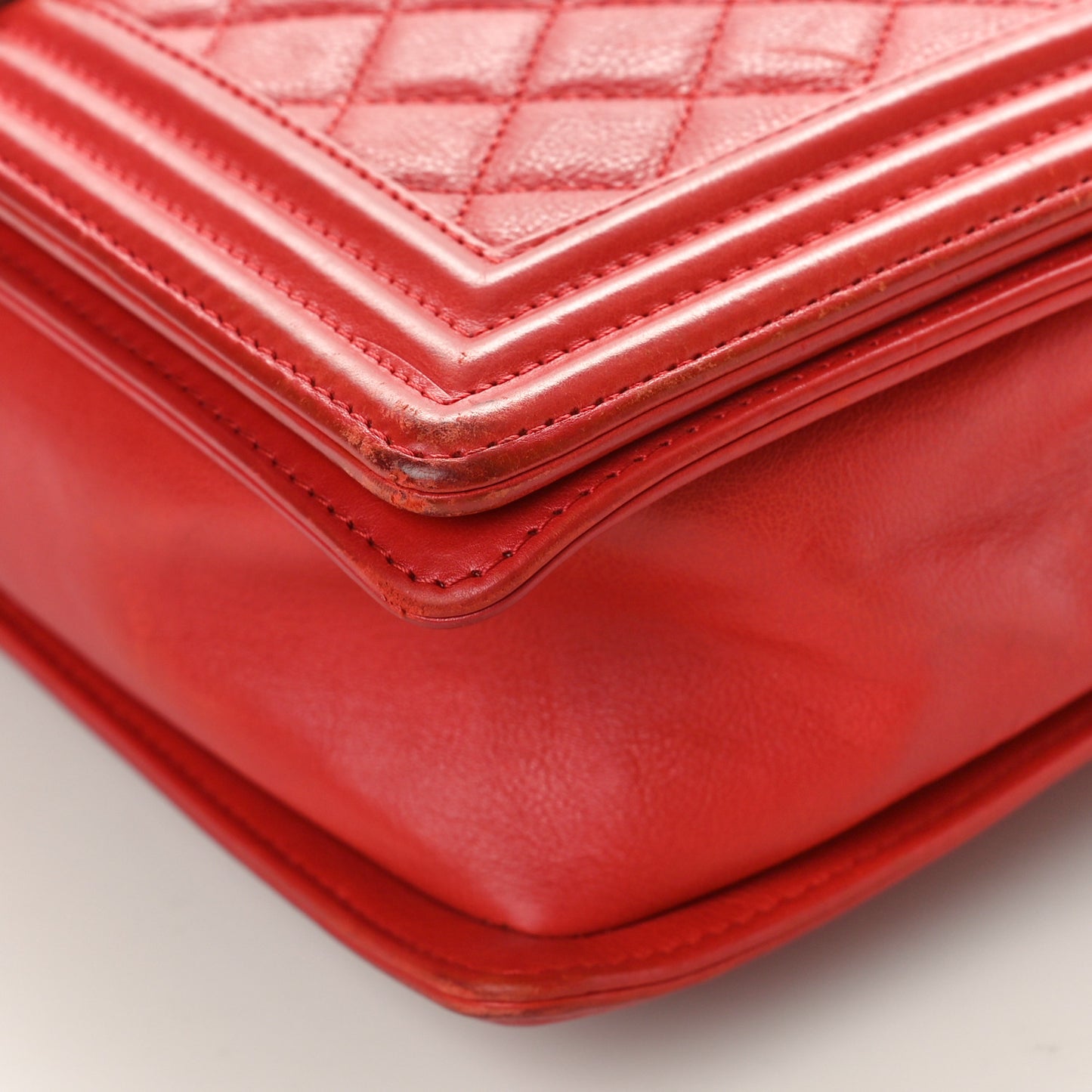 Calfskin Quilted Large Boy Flap Dark Red