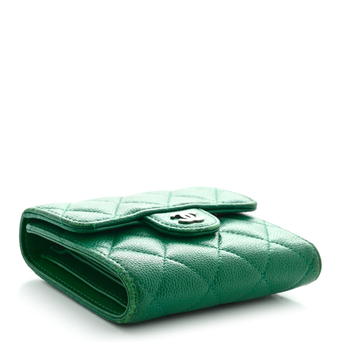 Caviar Quilted Compact Flap Wallet Green