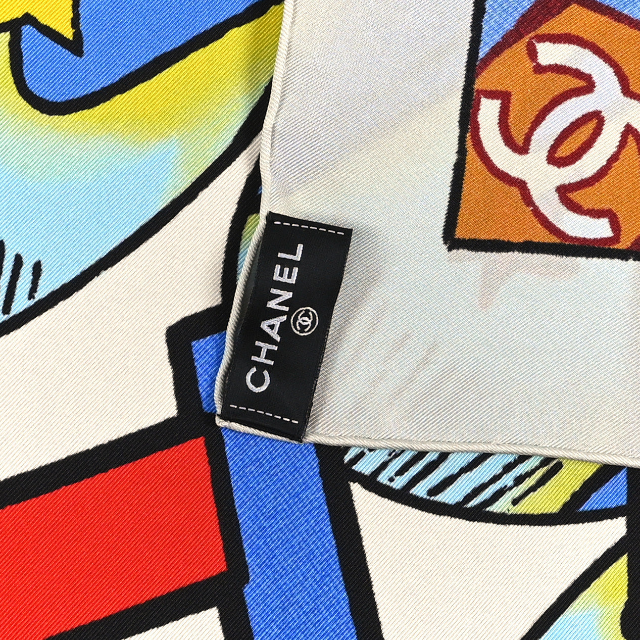 Silk CC Comics Square Scarf Orange Black Multicolor Ecru