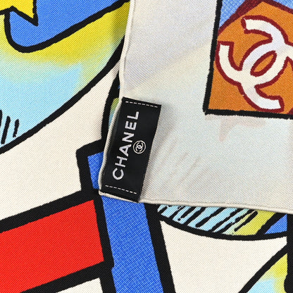 Chanel Silk CC Comics Square Scarf Orange Black Multicolor Ecru 3 of 3