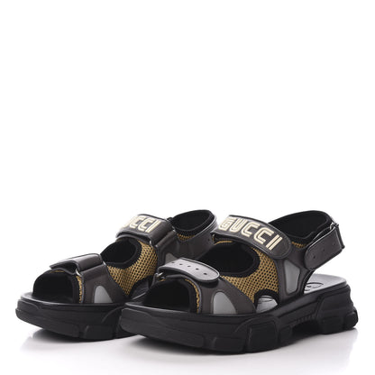 Gucci X SEGA Nappa Mesh Mens Aguru Sandals 8 Loess Black 3 of 8