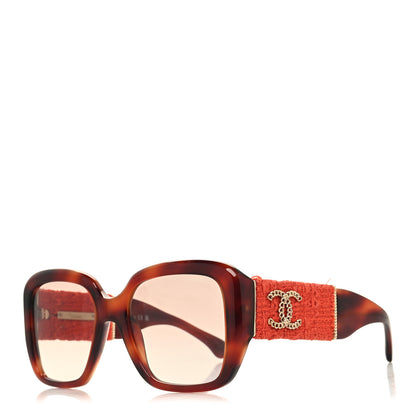 Chanel Acetate Tweed Square Sunglasses 5512 Tortoise Red 1 of 8