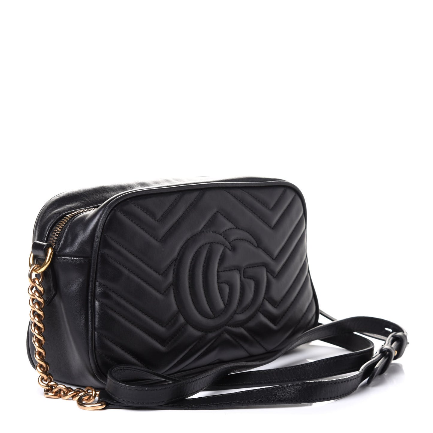 Calfskin Matelasse Small GG Marmont Chain Shoulder Bag Black