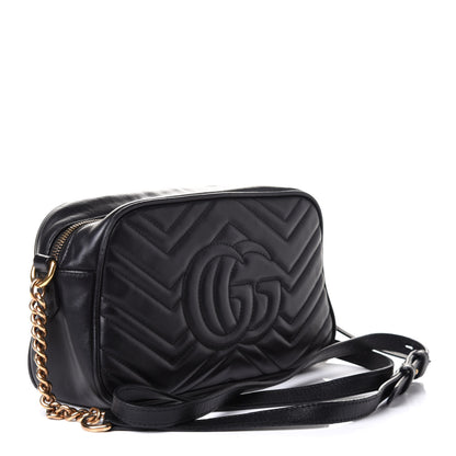 Gucci Calfskin Matelasse Small GG Marmont Chain Shoulder Bag Black 3 of 11