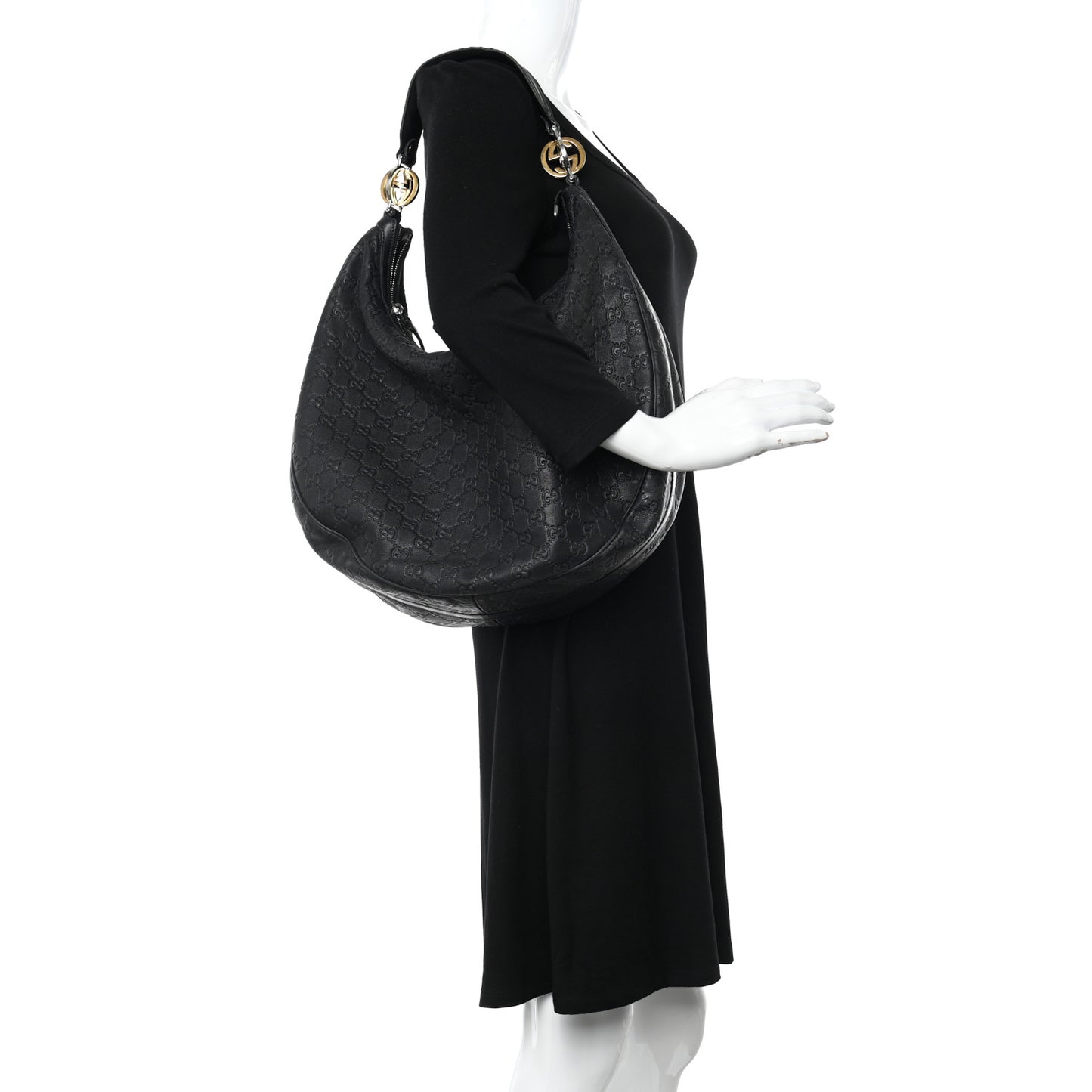 Guccissima Large GG Twins Hobo Black