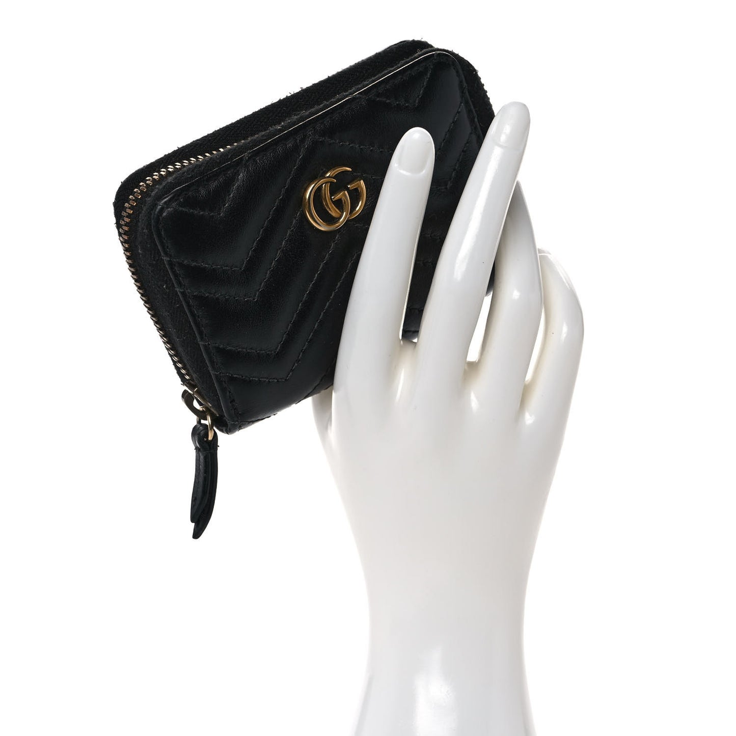 Calfskin Matelasse GG Marmont Zip Around Card Case Black