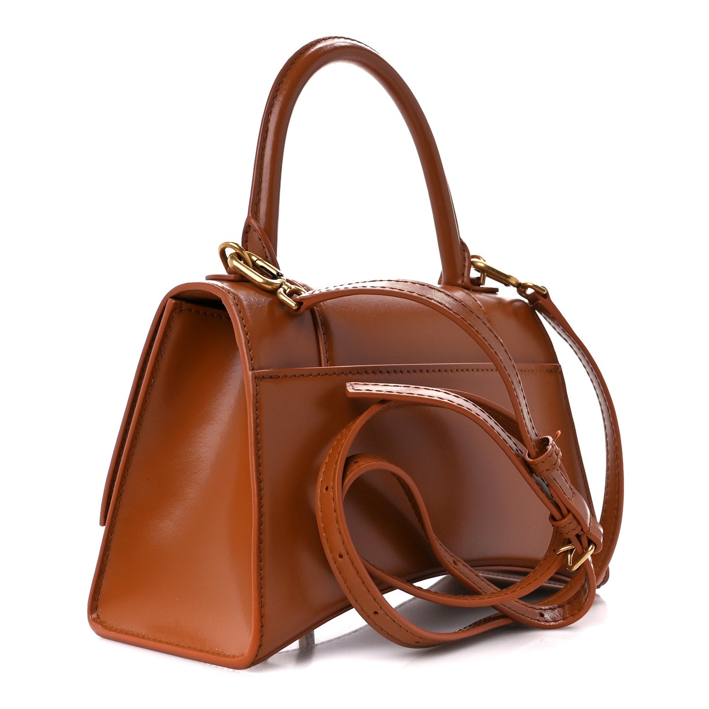 Shiny Box Calfskin Small Hourglass Top Handle Bag Camel