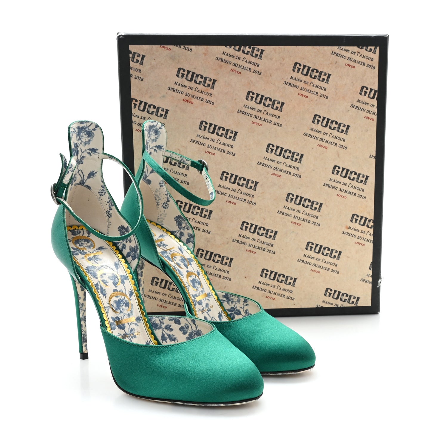 Satin Daisy Ankle Strap d'Orsay 105 Pumps 39 Emerald Green