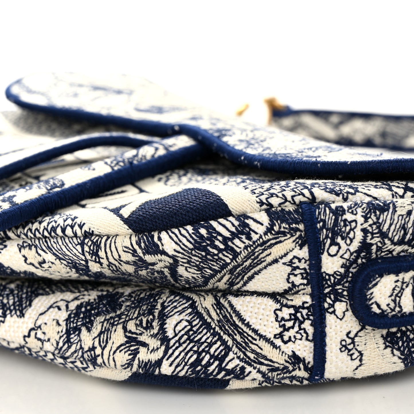 Canvas Embroidered Toile de Jouy Saddle Bag Blue