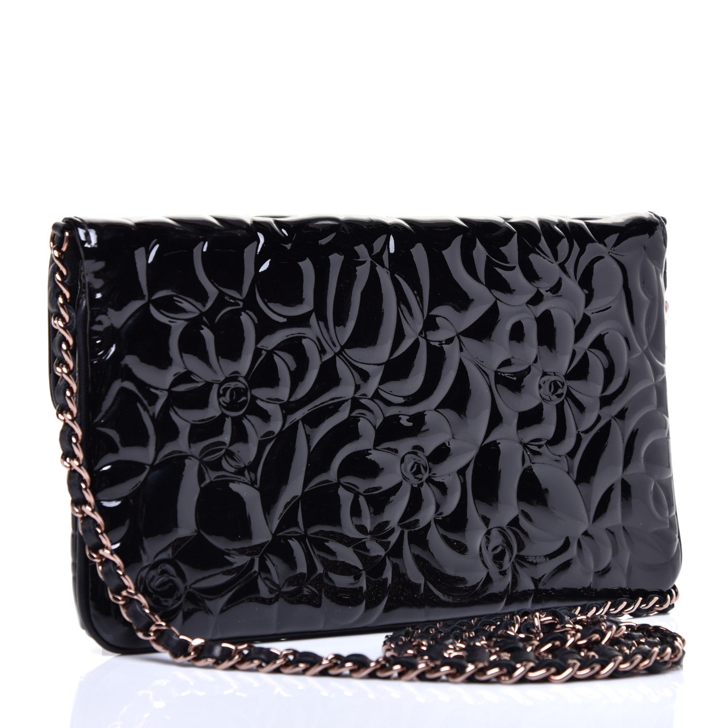 Chanel Patent Camellia Embossed Mini Flap Black 3 of 11