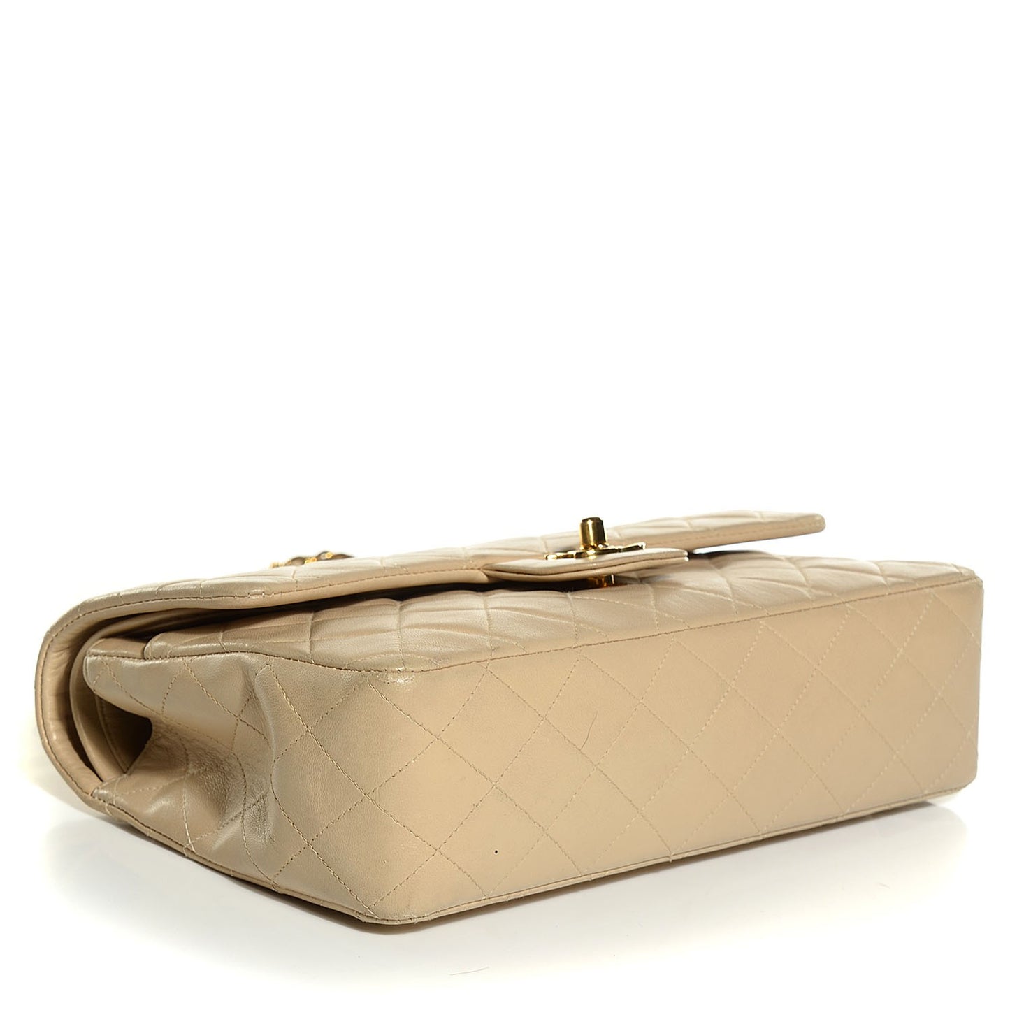 Lambskin Quilted Medium Double Flap Beige