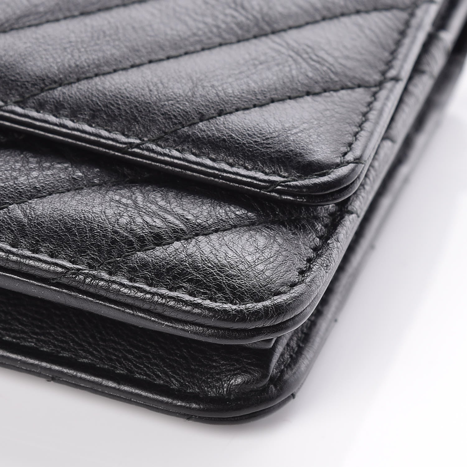 Chanel Crumpled Calfskin Chevron Quilted Wallet On Chain WOC Black 6 of 13
