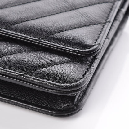 Chanel Crumpled Calfskin Chevron Quilted Wallet On Chain WOC Black 6 of 13