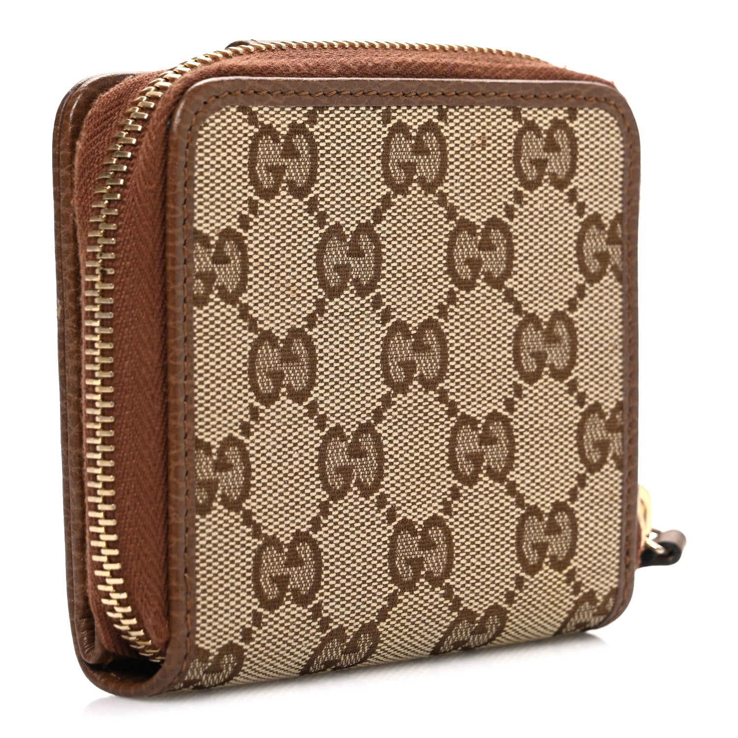 Gucci Monogram Dollar Calfskin Zip Around French Wallet Beige Ebony Tabacco 3 of 7