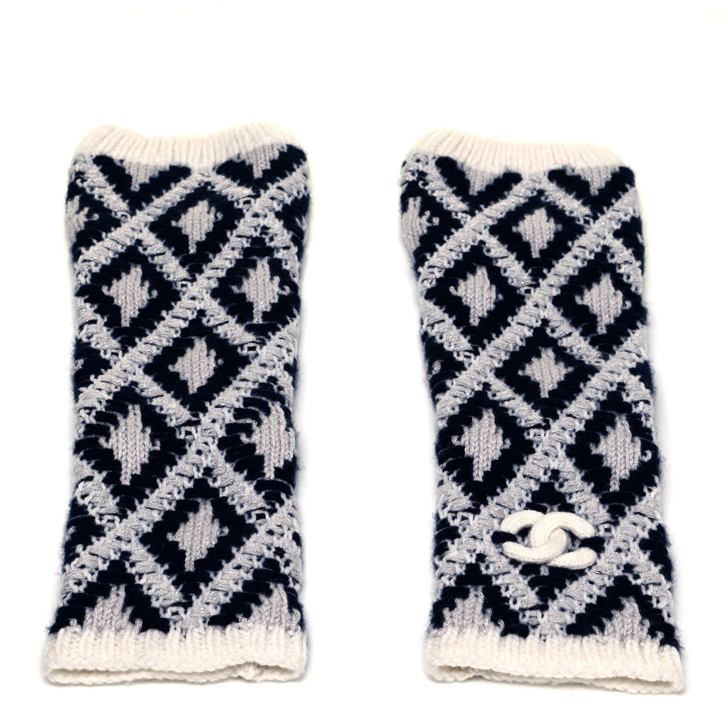 Chanel Cashmere Blend CC Fingerless Gloves Beige White Black 1 of 4