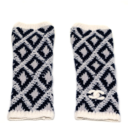 Chanel Cashmere Blend CC Fingerless Gloves Beige White Black 1 of 4
