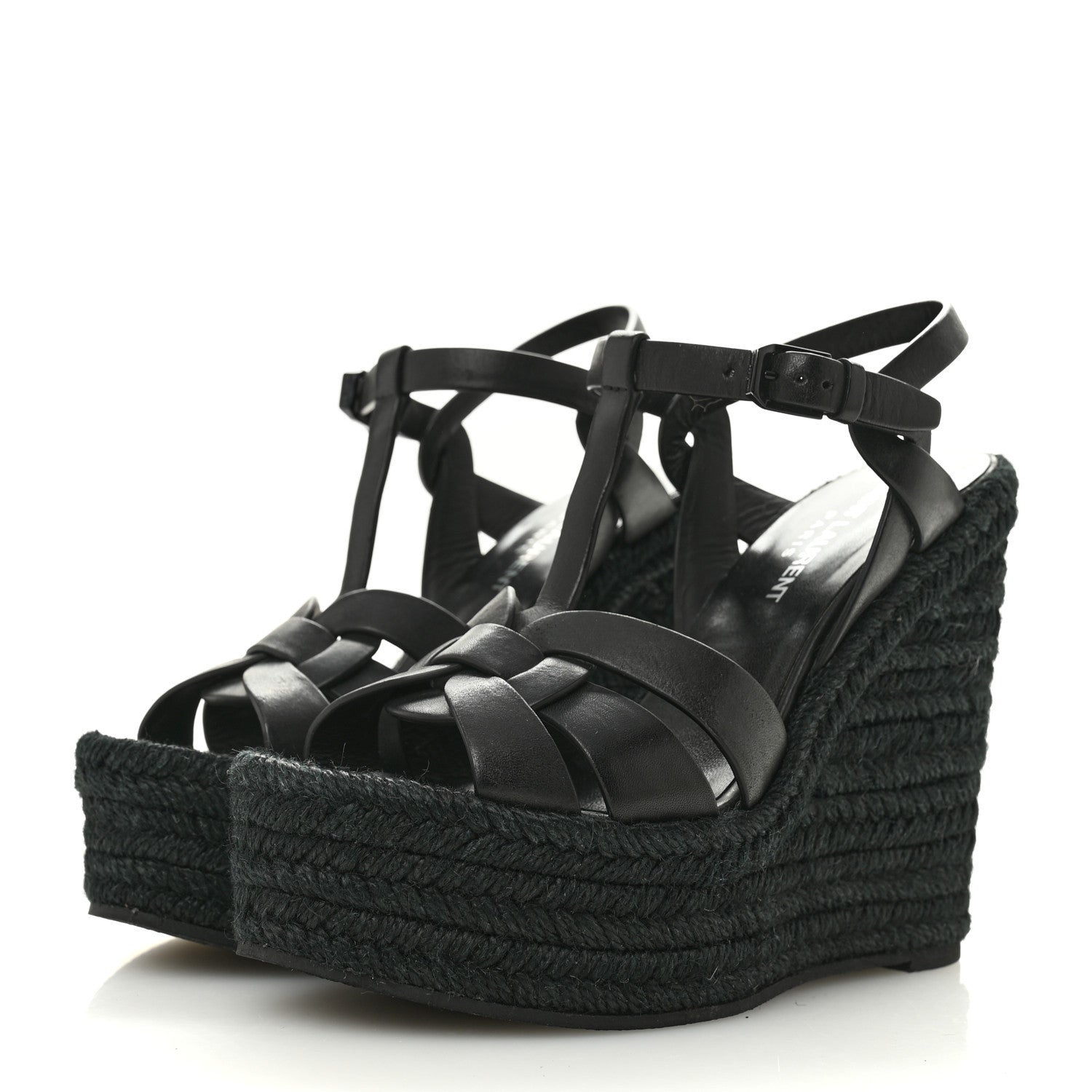 Saint Laurent Calfskin Tribute 95 Platform Espadrille Wedge Sandals 35.5 Black 4 of 13